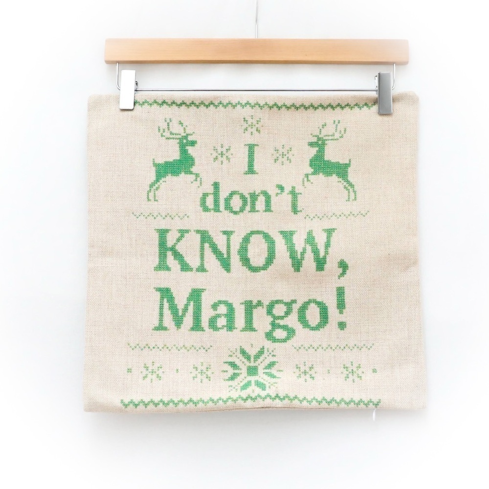 Christmas pillowcase woven canvas textile beige green accent decor textile deer